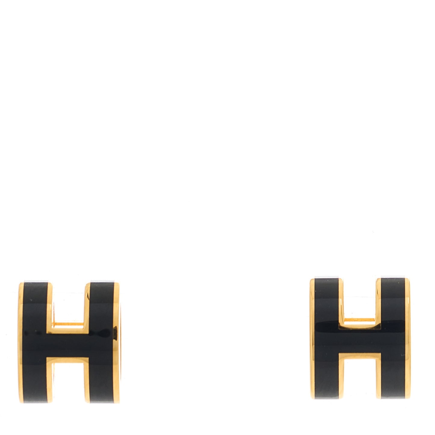 Gold Lacquered Mini Pop H Earrings Black