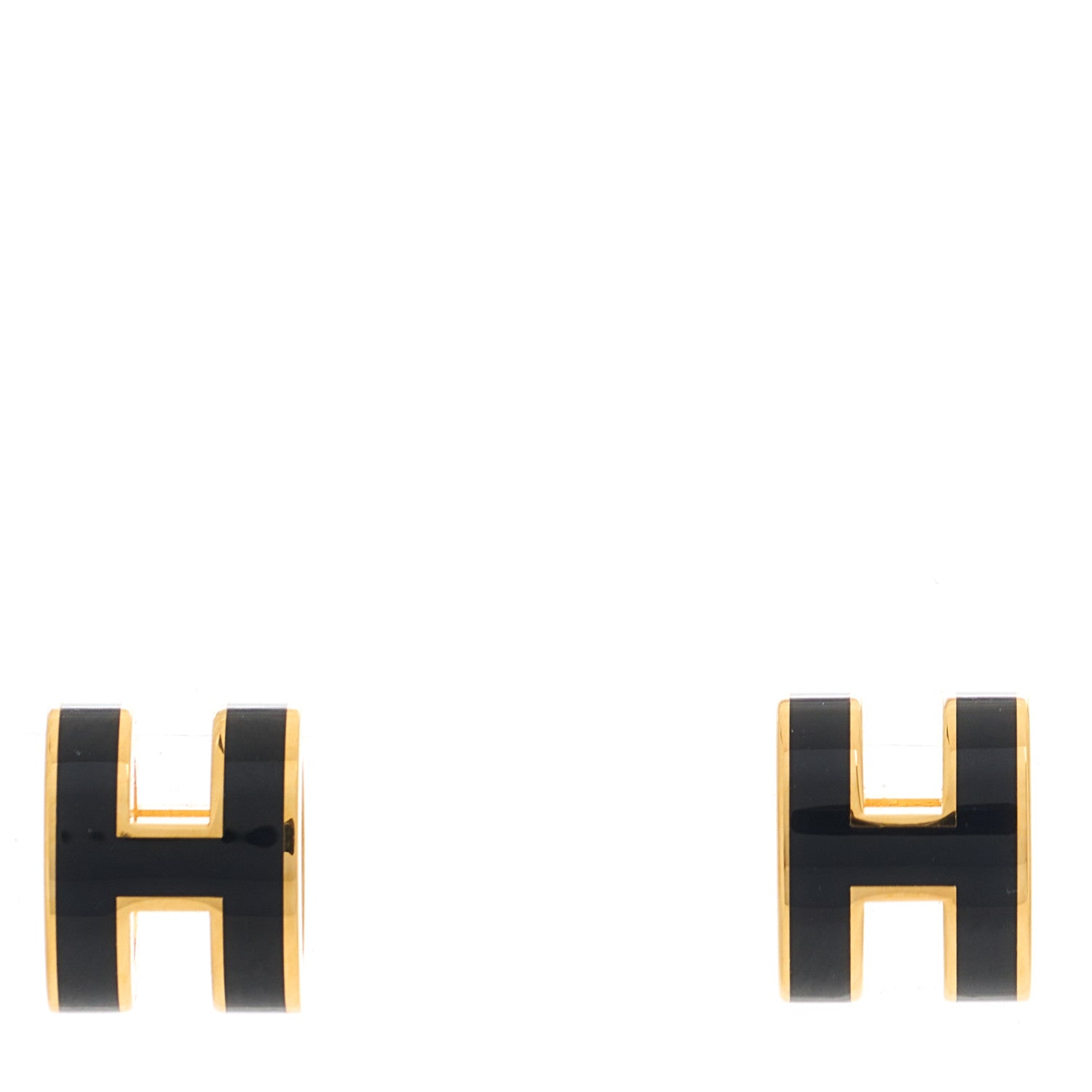 Hermes Gold Lacquered Mini Pop H Earrings Black 1 of 5