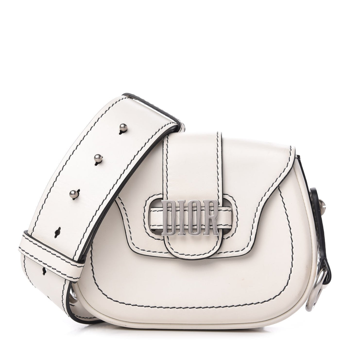 Calfskin Mini D Fence Saddle Bag White