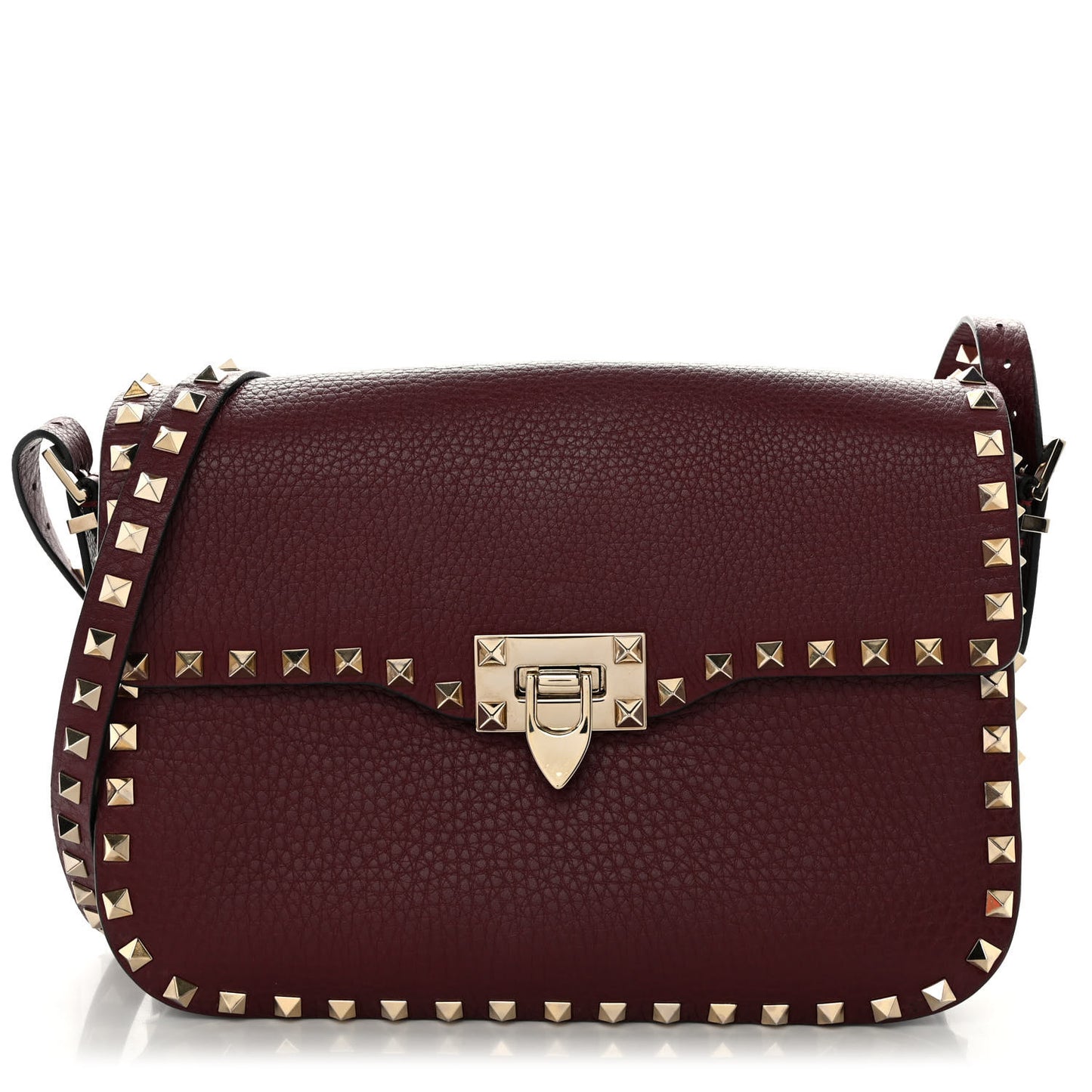 Pebbled Calfskin Medium Rockstud Flap Saddle Bag Rubino