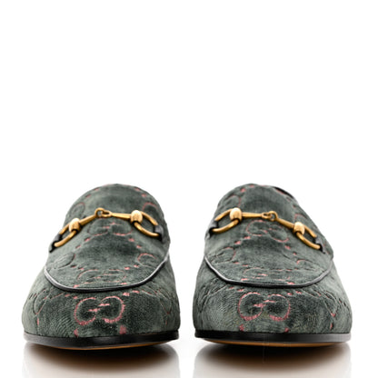 Gucci Velvet Malaga Kid GG Monogram Horsebit Womens Jordaan Loafers 36 Avio Dusty Pink Black 2 of 10