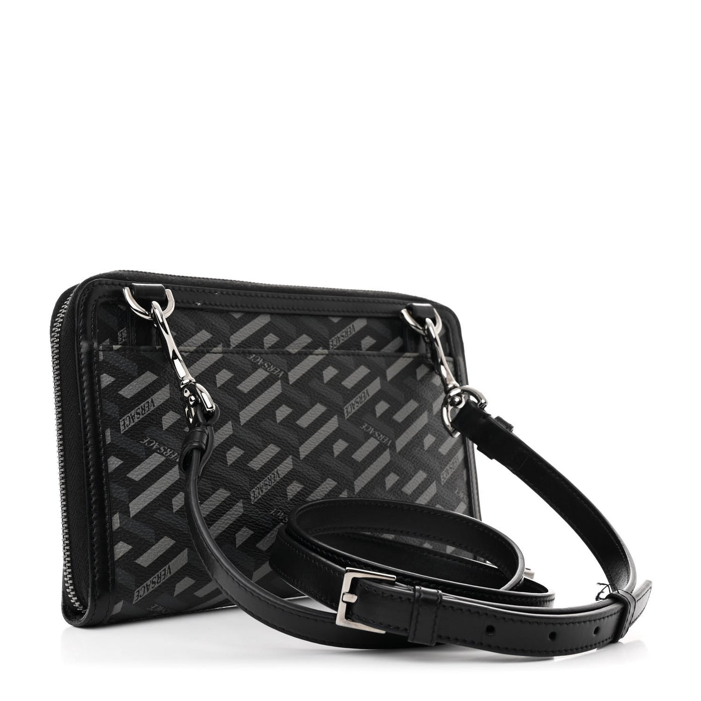 Coated Canvas La Greca Signature  Black Gray