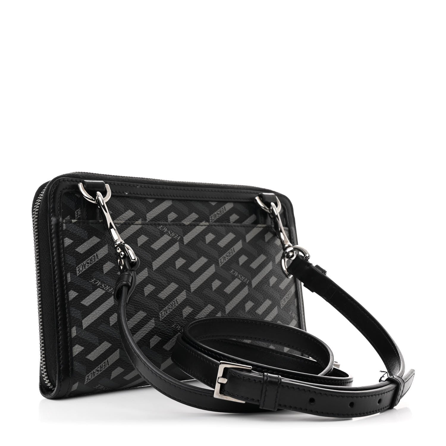 Versace Coated Canvas La Greca Signature  Black Gray 3 of 11