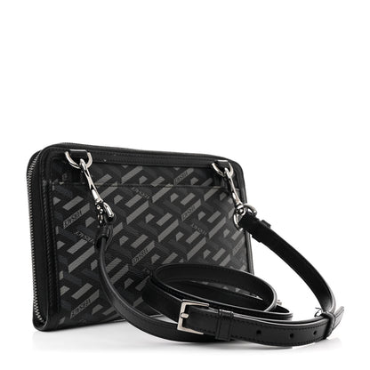 Versace Coated Canvas La Greca Signature  Black Gray 3 of 11