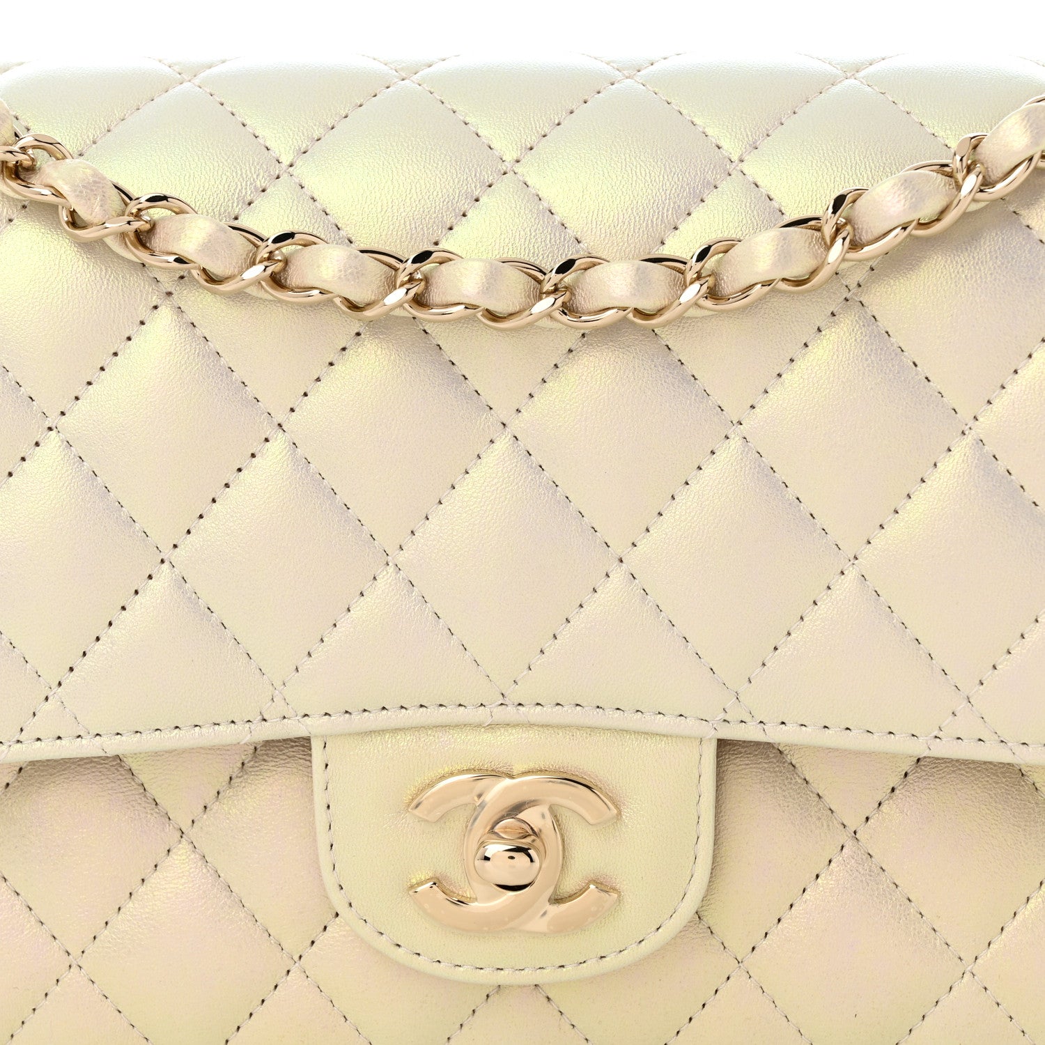 Chanel Iridescent Lambskin Quilted Medium Double Flap Ivory 8 of 11