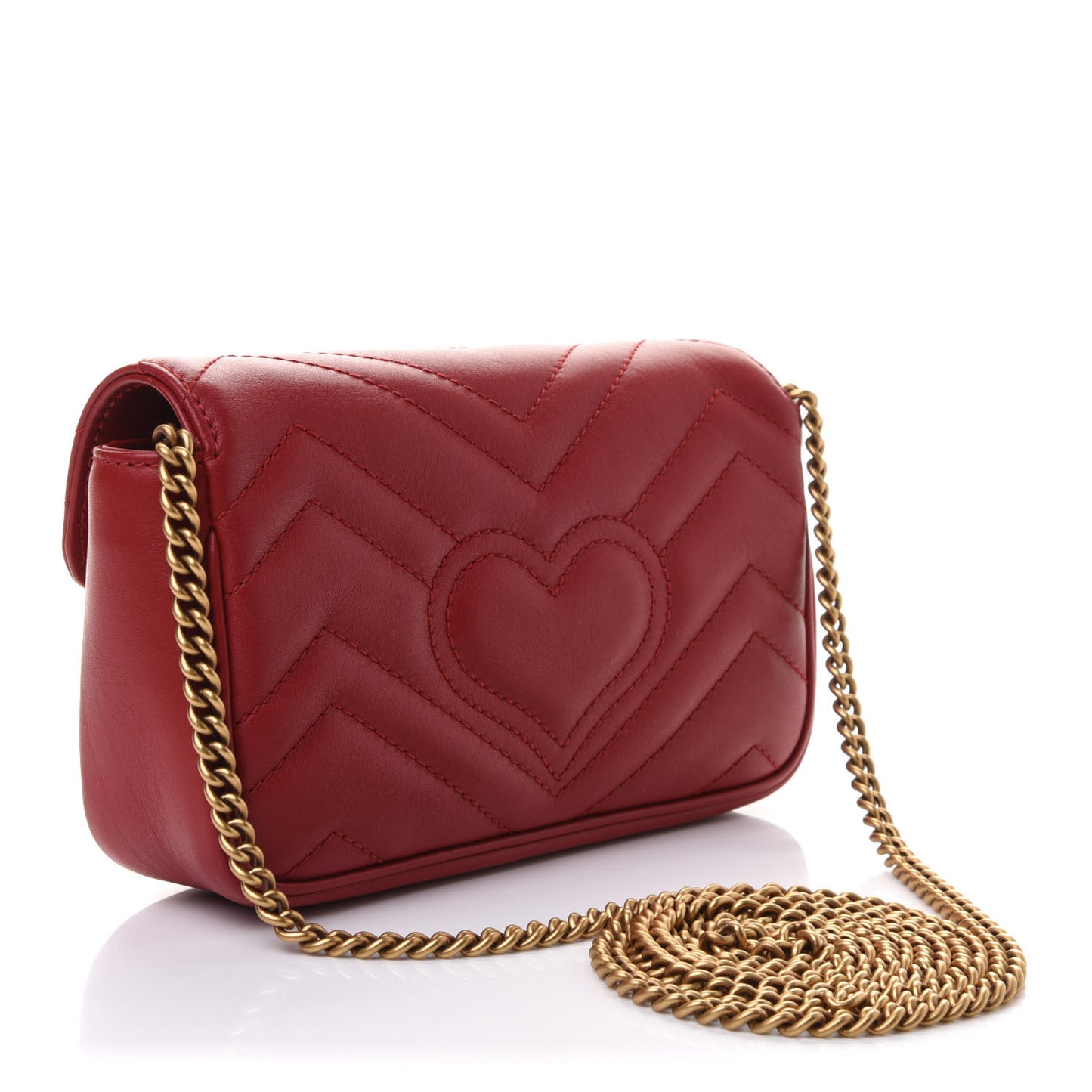 Calfskin Matelasse Super Mini GG Marmont Shoulder Bag Hibiscus Red