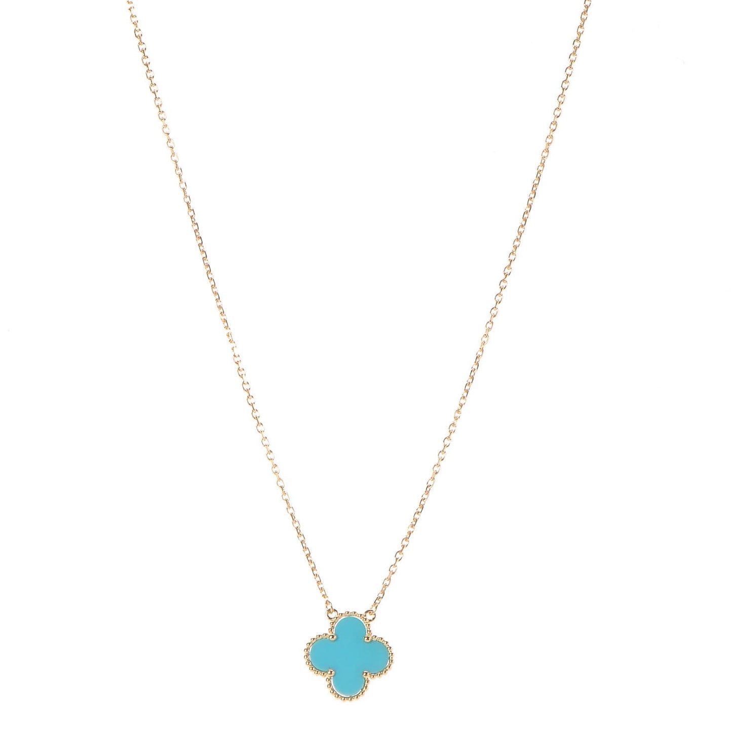 18K Yellow Gold Turquoise Vintage Alhambra Pendant Necklace
