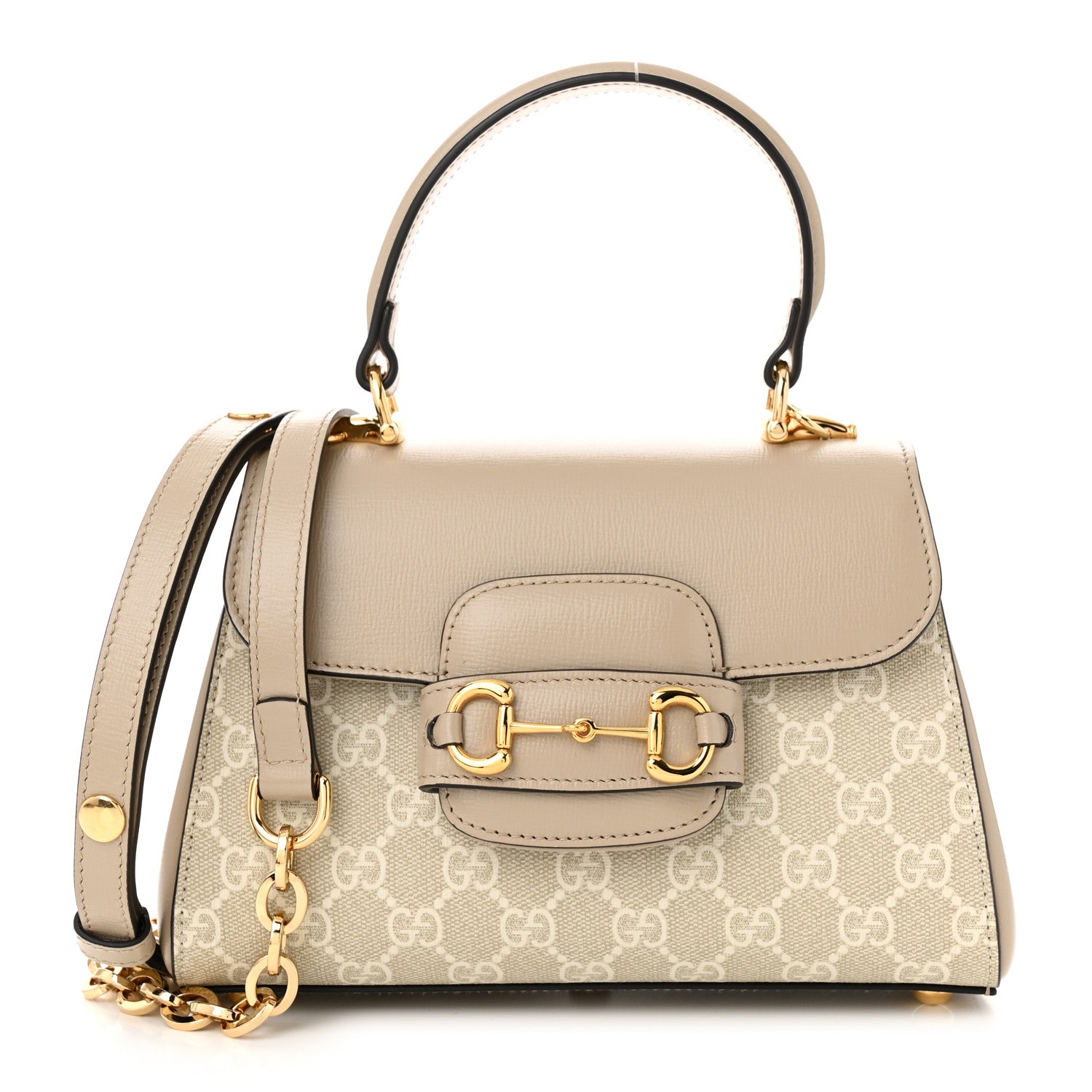 Gucci GG Supreme Monogram Azalea Calfskin Mini Horsebit 1955 Top Handle Flap Bag Beige Mystic White Oatmeal 1 of 11