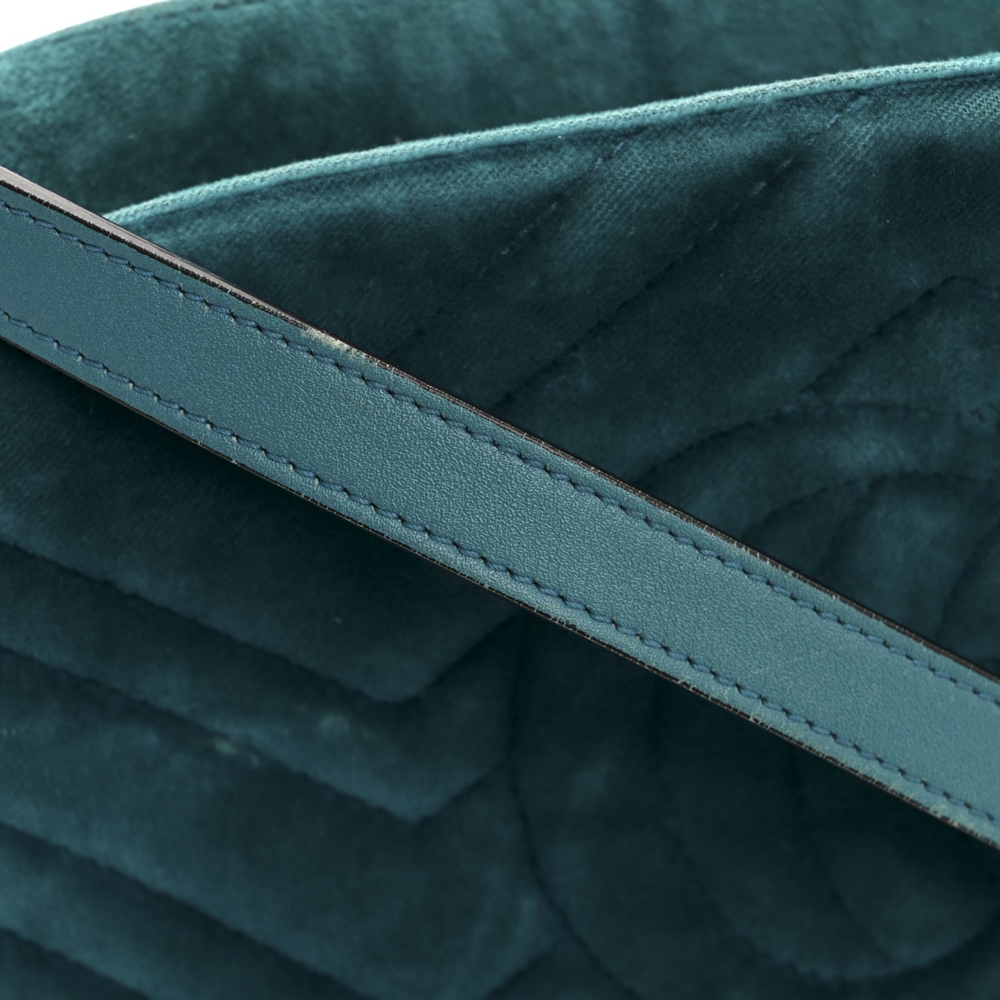 Velvet Matelasse Small GG Marmont Chain Shoulder Bag Pavone Cyan