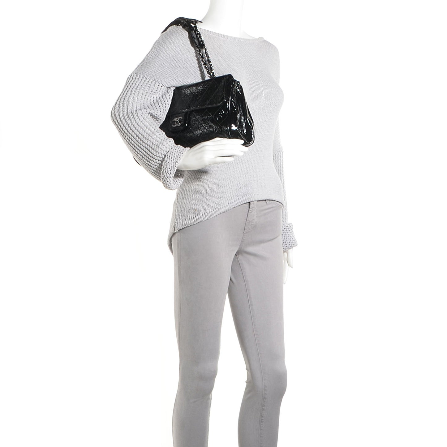 Patent Quilted Ritz Flap Bag Black