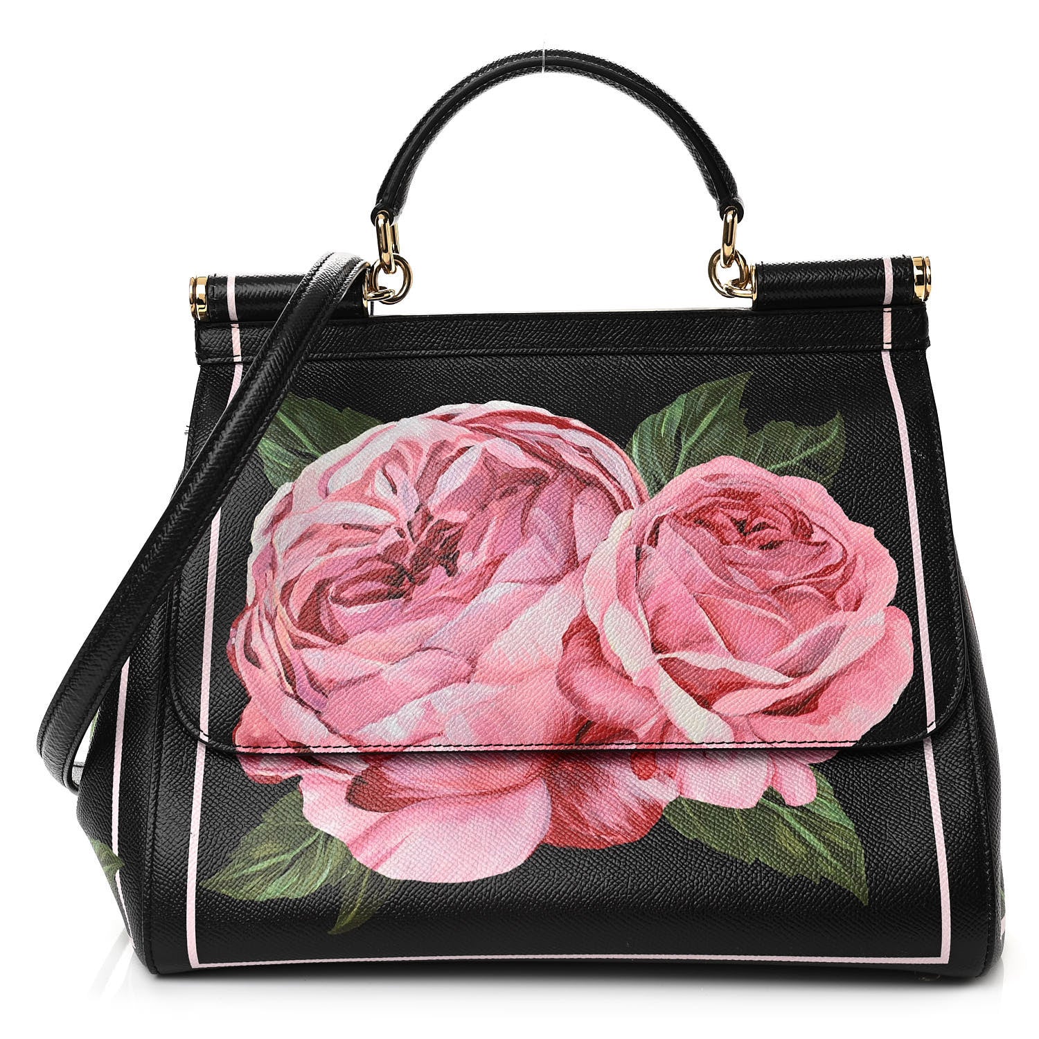 Dolce & Gabbana Dauphine Rose Print Medium Miss Sicily Satchel Black 1 of 10