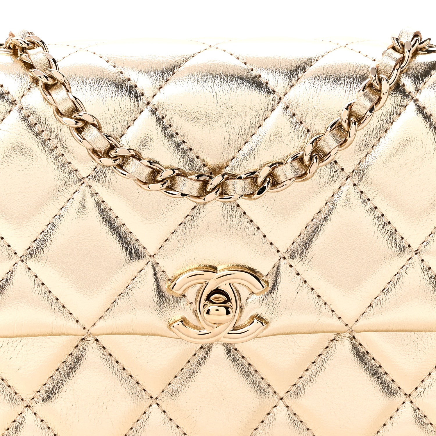 Chanel Metallic Lambskin Quilted Flap Phone Holder With Chain Gold 8 of 11