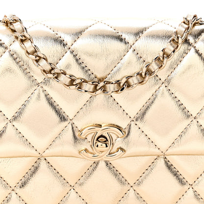 Chanel Metallic Lambskin Quilted Flap Phone Holder With Chain Gold 8 of 11