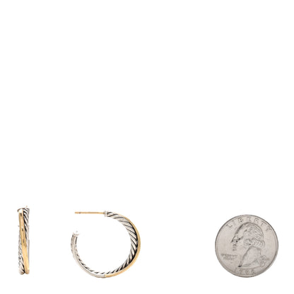 David Yurman Sterling Silver 18K Yellow Gold 26mm Crossover Cable Hoop Earrings 2 of 4