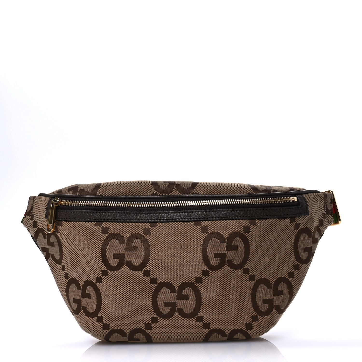 Gucci Monogram Jumbo GG Textured Dollar Calfskin Web Belt Bag Camel Ebony New Acero 1 of 11