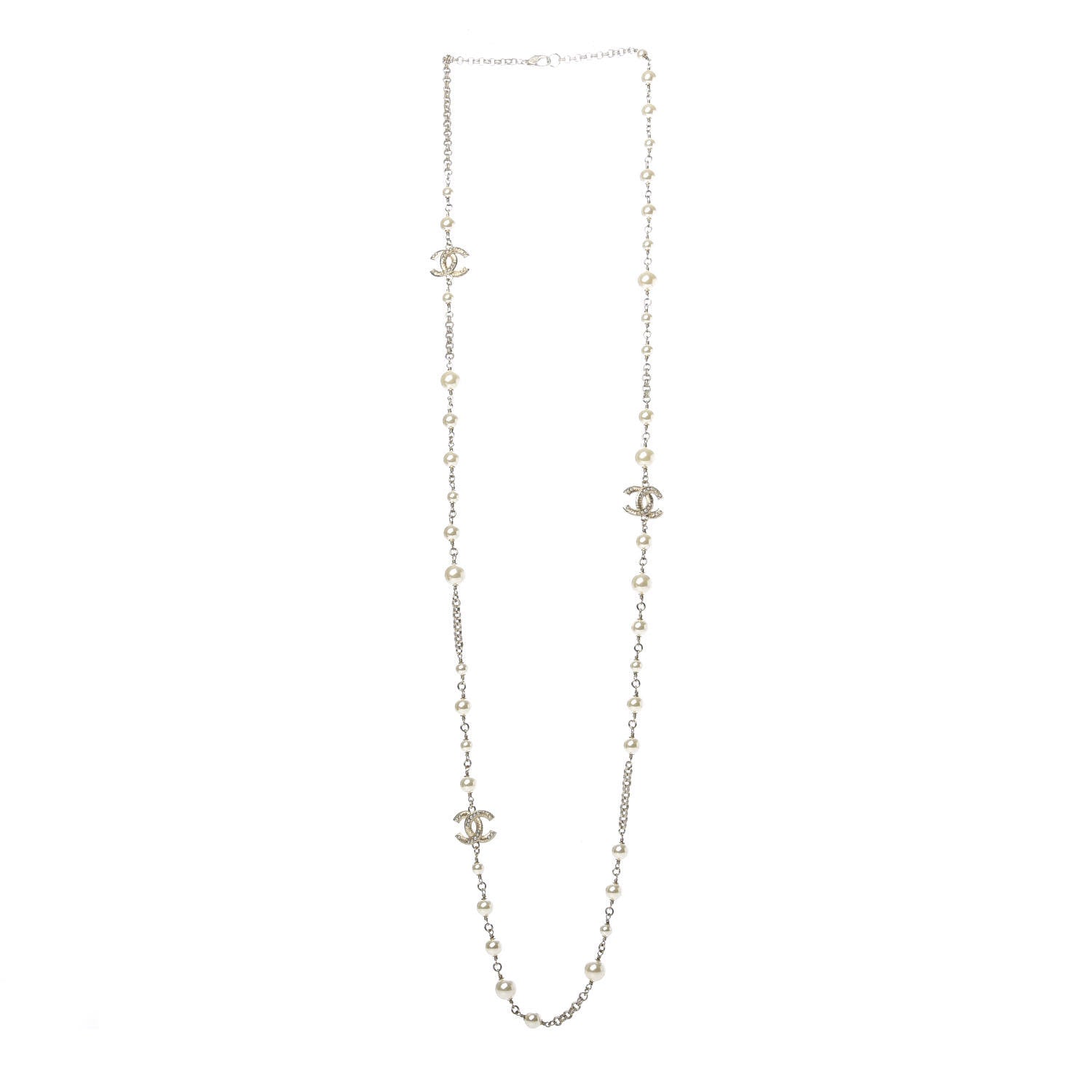 Chanel Graduated Pearl Crystal Twisted CC Long Necklace Gold 3 of 5