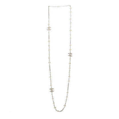Chanel Graduated Pearl Crystal Twisted CC Long Necklace Gold 3 of 5
