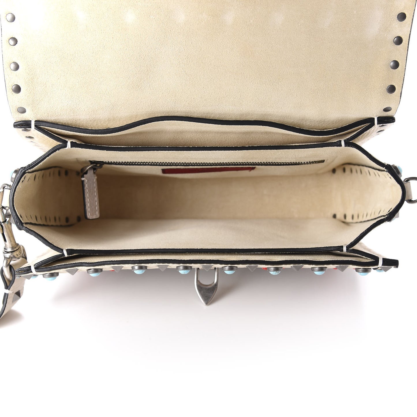 Calfskin Embroidered Medium Guitar Strap Rockstud Rolling Flap Saddle Bag