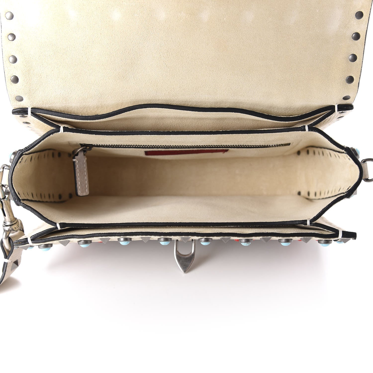 Valentino Garavani Calfskin Embroidered Medium Guitar Strap Rockstud Rolling Flap Saddle Bag 5 of 9