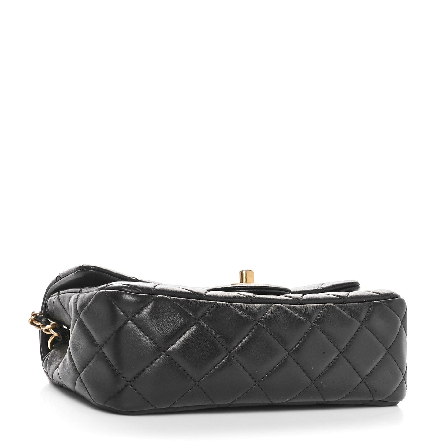 Lambskin Quilted Mini Rectangular Pearl Crush Flap Black