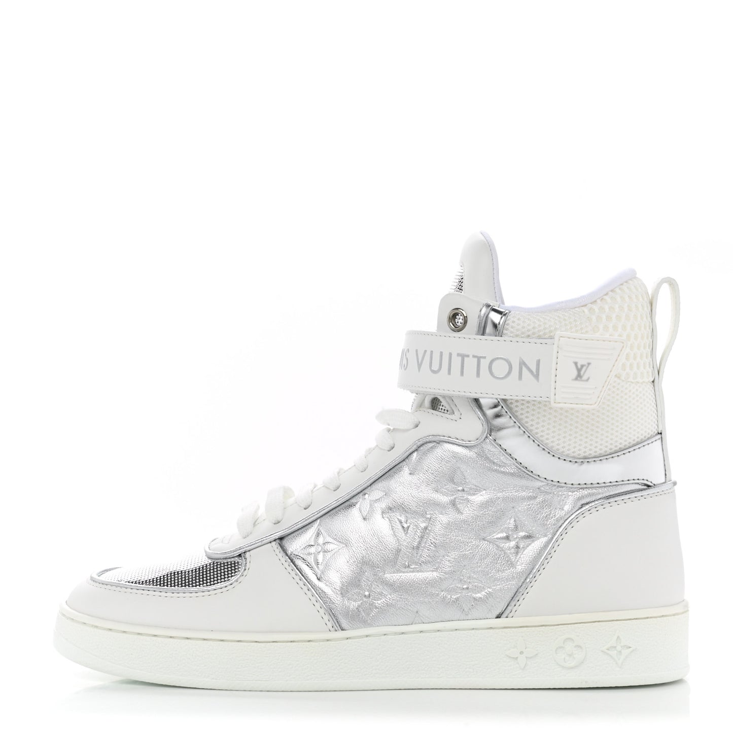 Metallic Calfskin Embossed Monogram Boombox Sneakers 36.5 White Silver