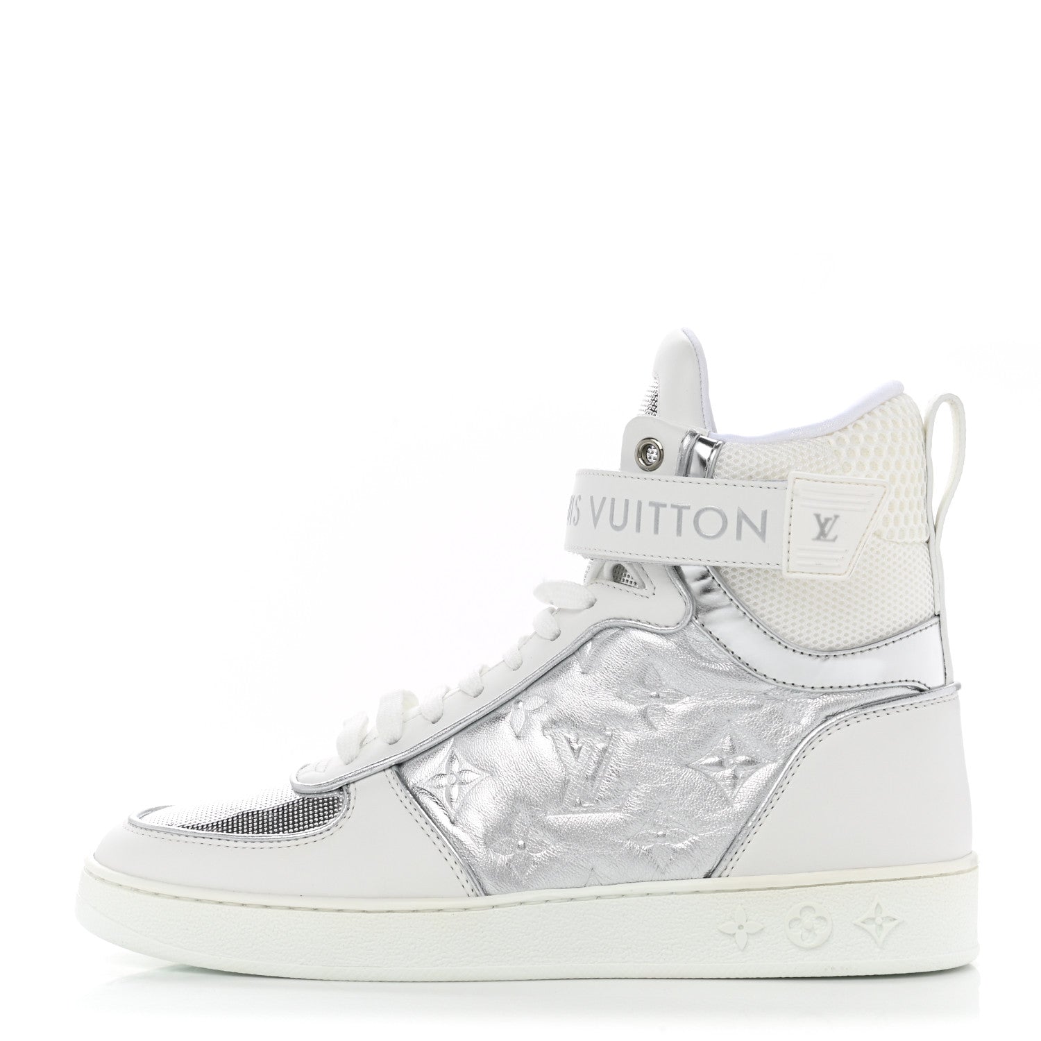 Louis Vuitton Metallic Calfskin Embossed Monogram Boombox Sneakers 36.5 White Silver 1 of 9