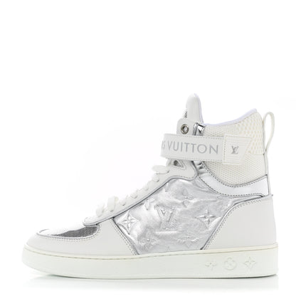 Louis Vuitton Metallic Calfskin Embossed Monogram Boombox Sneakers 36.5 White Silver 1 of 9