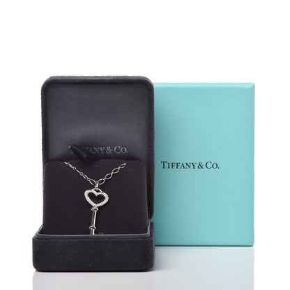Tiffany 18K White Gold Diamond Mini Heart Key Charm Pendant Link Necklace 9 of 9