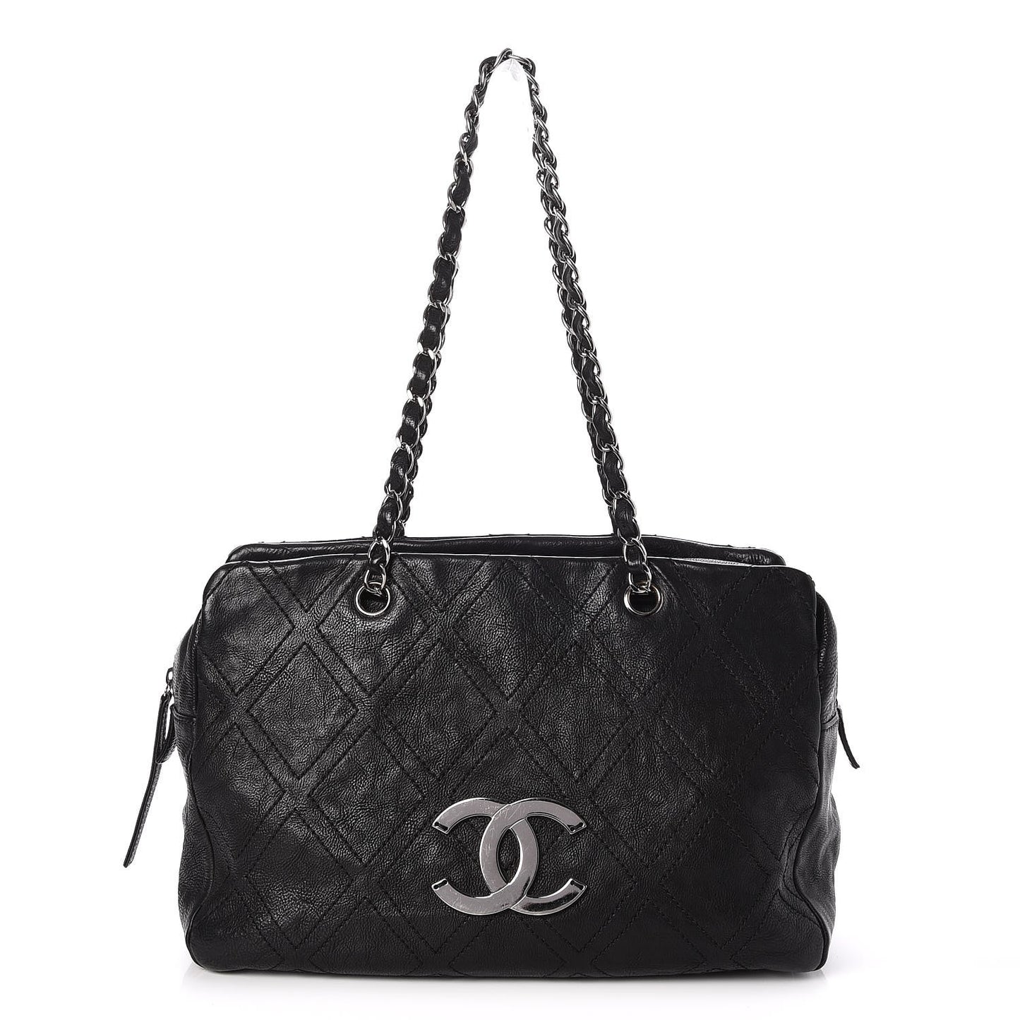 Calfskin Large Diamond Stitch Tote Black