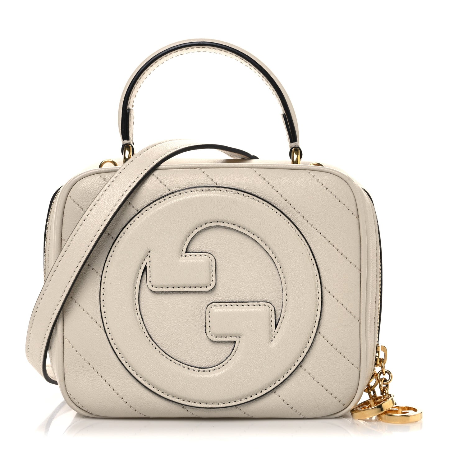 Sakai Be Green Calfskin Diagonal Stitched Blondie Top Handle Bag Mystic White