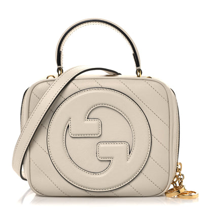 Gucci Sakai Be Green Calfskin Diagonal Stitched Blondie Top Handle Bag Mystic White 1 of 10