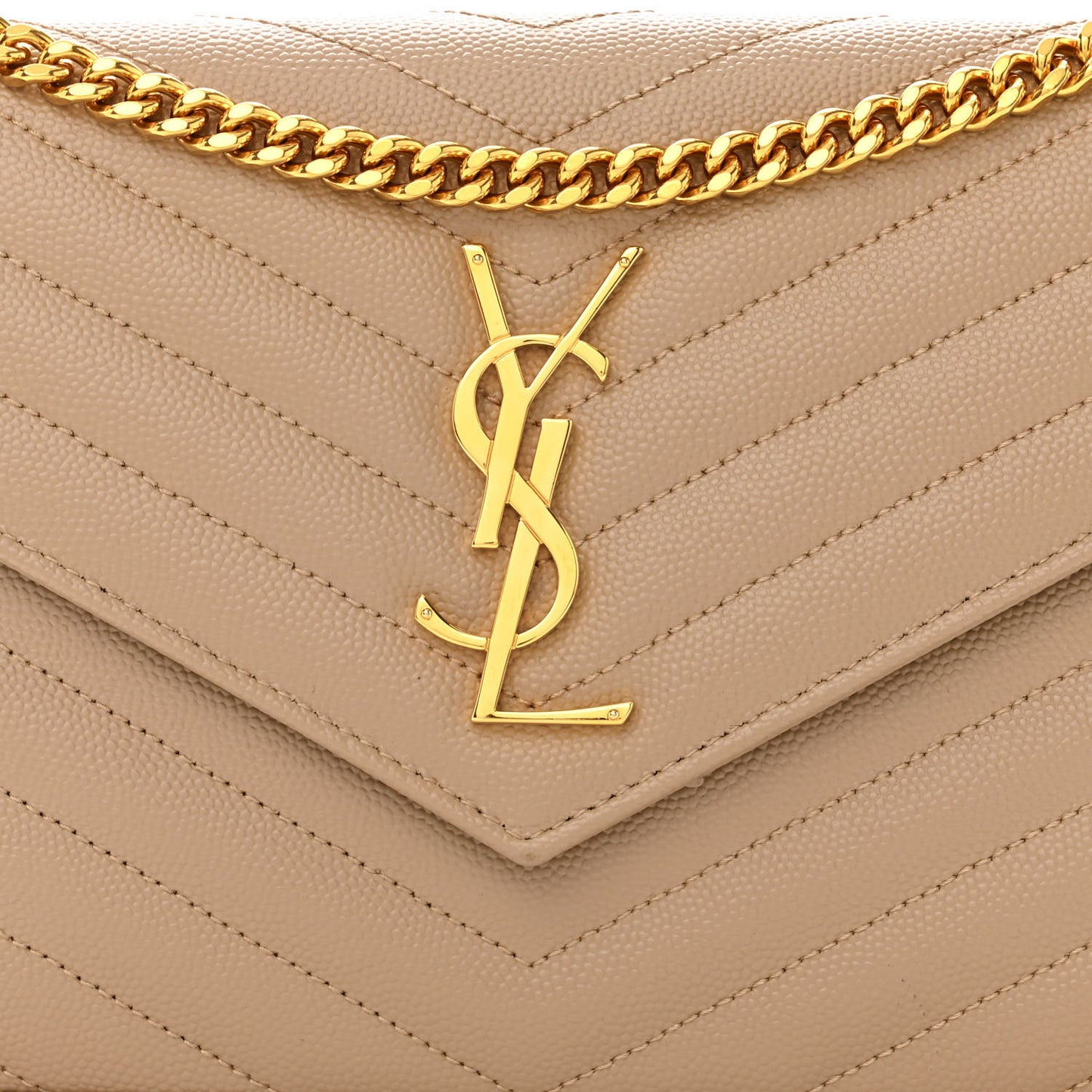 Grain De Poudre Matelasse Chevron Monogram Chain Wallet Dark Beige