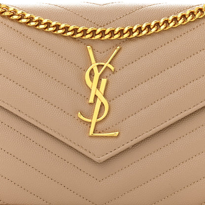 Saint Laurent Grain De Poudre Matelasse Chevron Monogram Chain Wallet Dark Beige 7 of 10