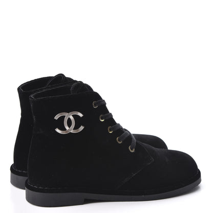 Chanel Velvet CC Lace Up Boots 36.5 Black 4 of 9
