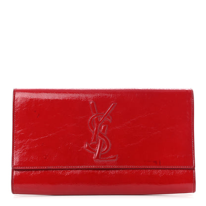 Saint Laurent Textured Patent Monogram Large Belle De Jour Clutch Red 1 of 10