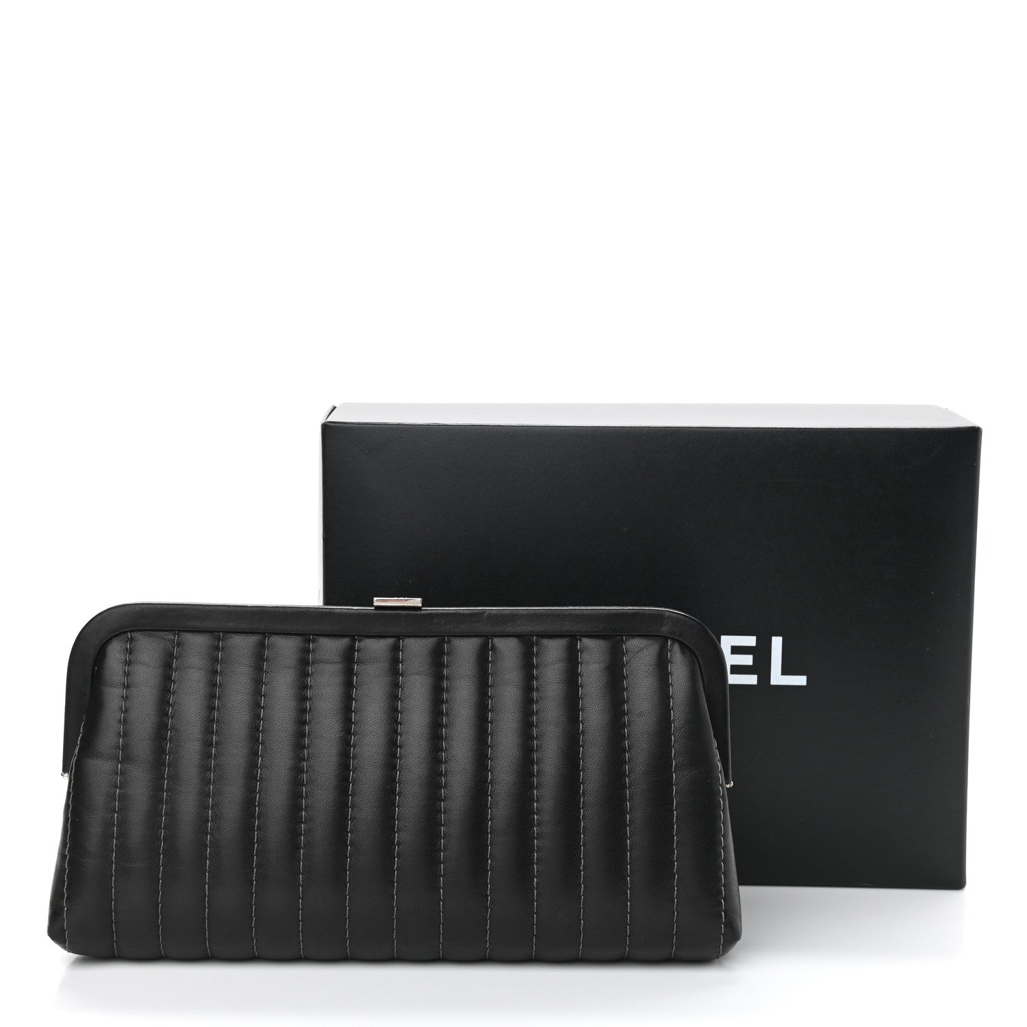 Chanel Lambskin Vertical Quilted Mademoiselle Clutch Black 8 of 8