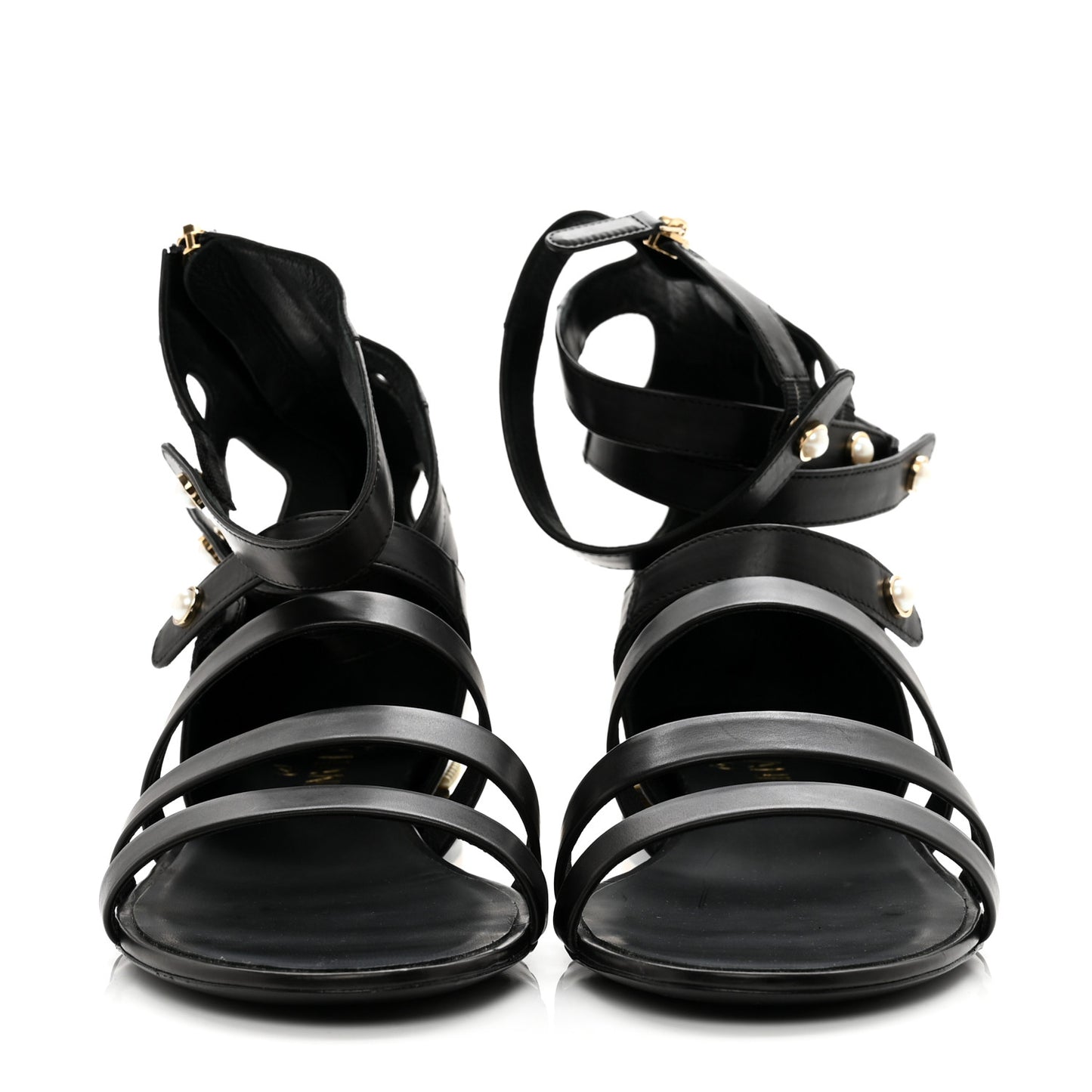 Calfskin Pearl Gladiator Sandals 41 Black