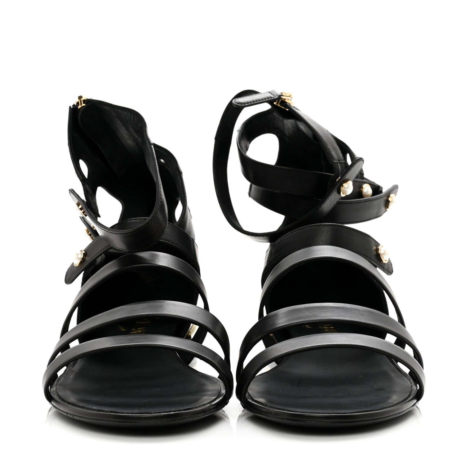 Chanel Calfskin Pearl Gladiator Sandals 41 Black 2 of 8