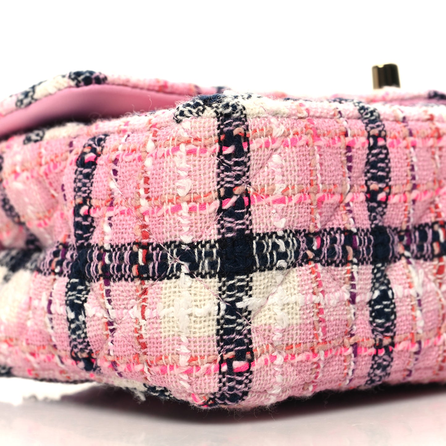 Tweed Quilted Mini Rectangular Flap Pink Navy White