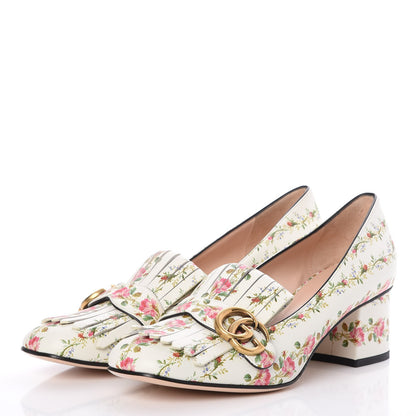 Gucci Calfskin Rose Print GG Marmont Fringe 50mm Loafer Pumps 40 Multicolor 3 of 10