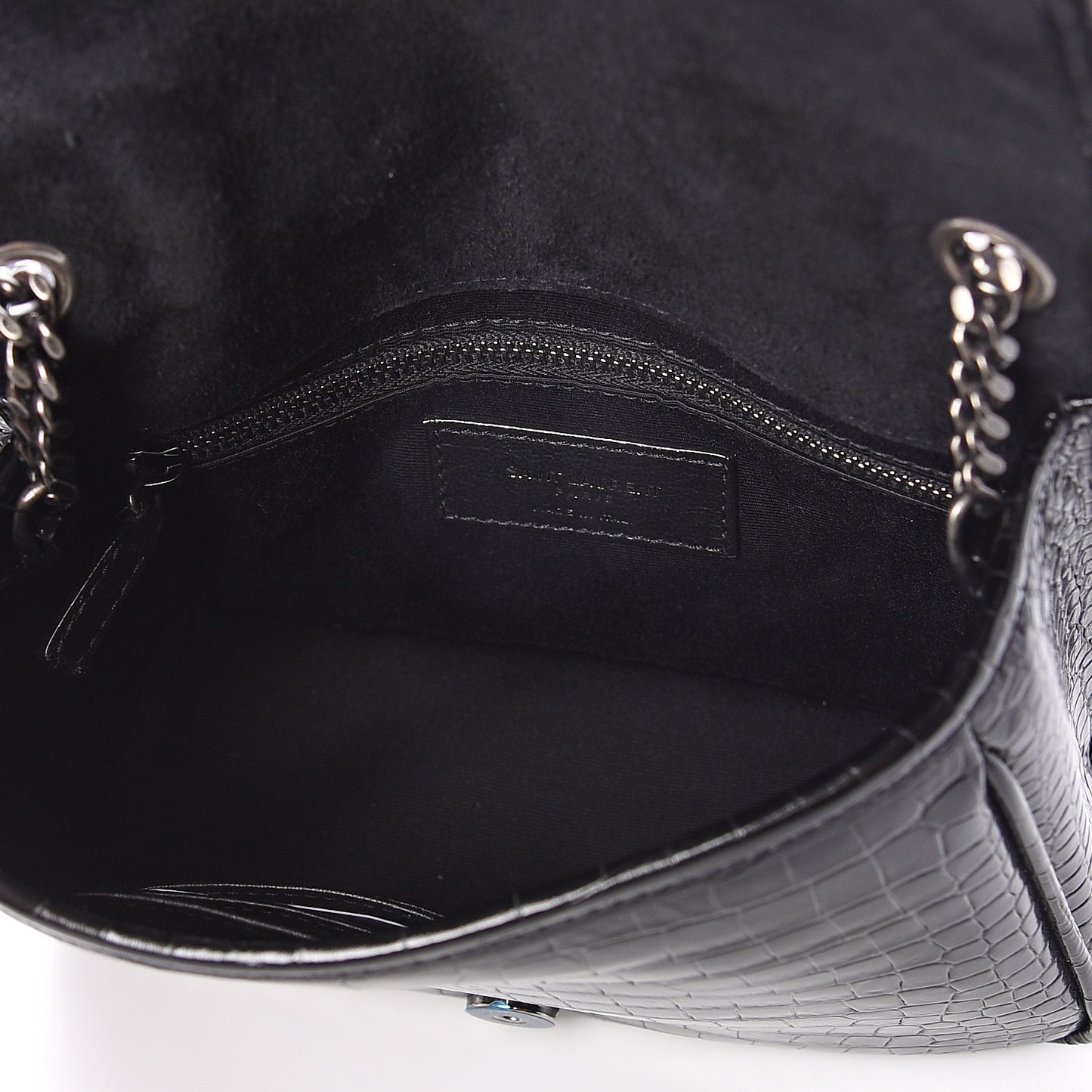 Crocodile Embossed Lambskin Matelasse Monogram Niki Chain Wallet Black