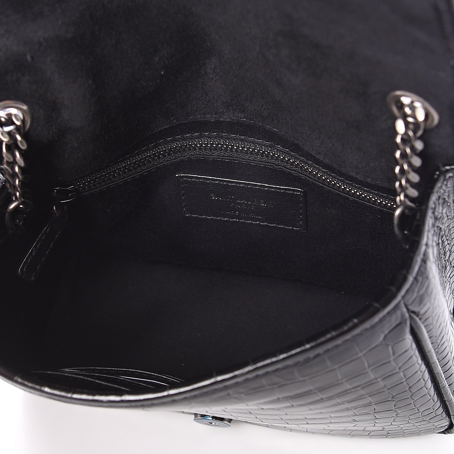 Saint Laurent Crocodile Embossed Lambskin Matelasse Monogram Niki Chain Wallet Black 4 of 7