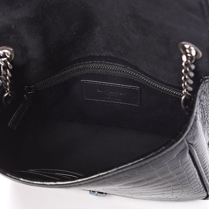 Saint Laurent Crocodile Embossed Lambskin Matelasse Monogram Niki Chain Wallet Black 4 of 7