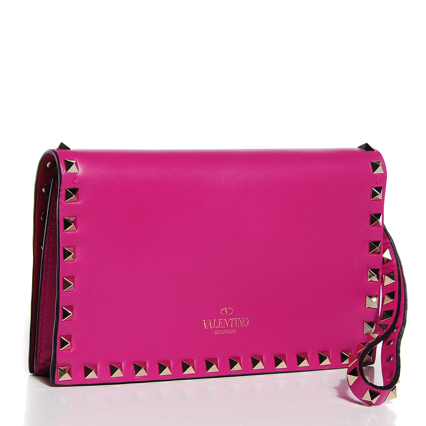 Nappa Small Rockstud Wristlet Clutch Fuxia