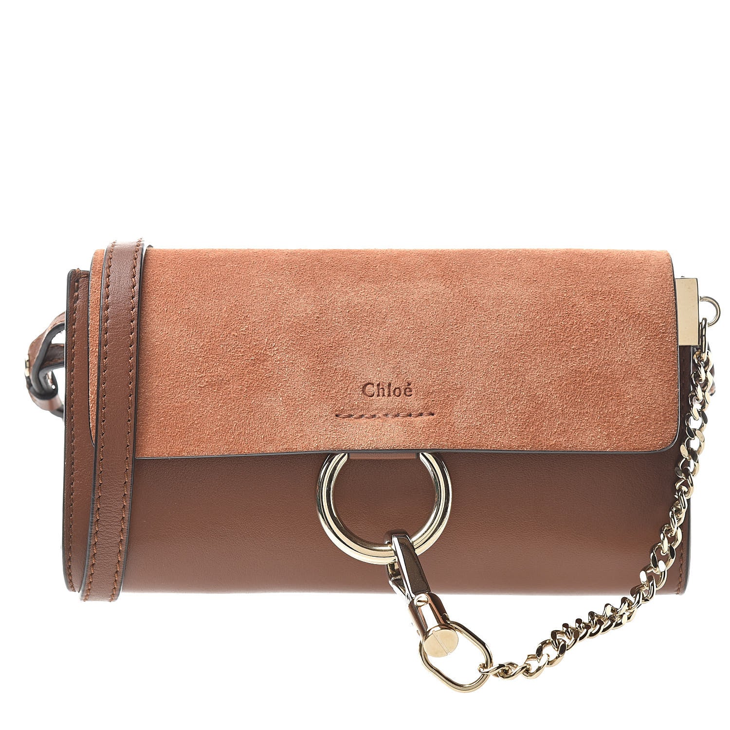 Chloe Suede Calfskin Mini Faye Shoulder Bag Tobacco 1 of 12
