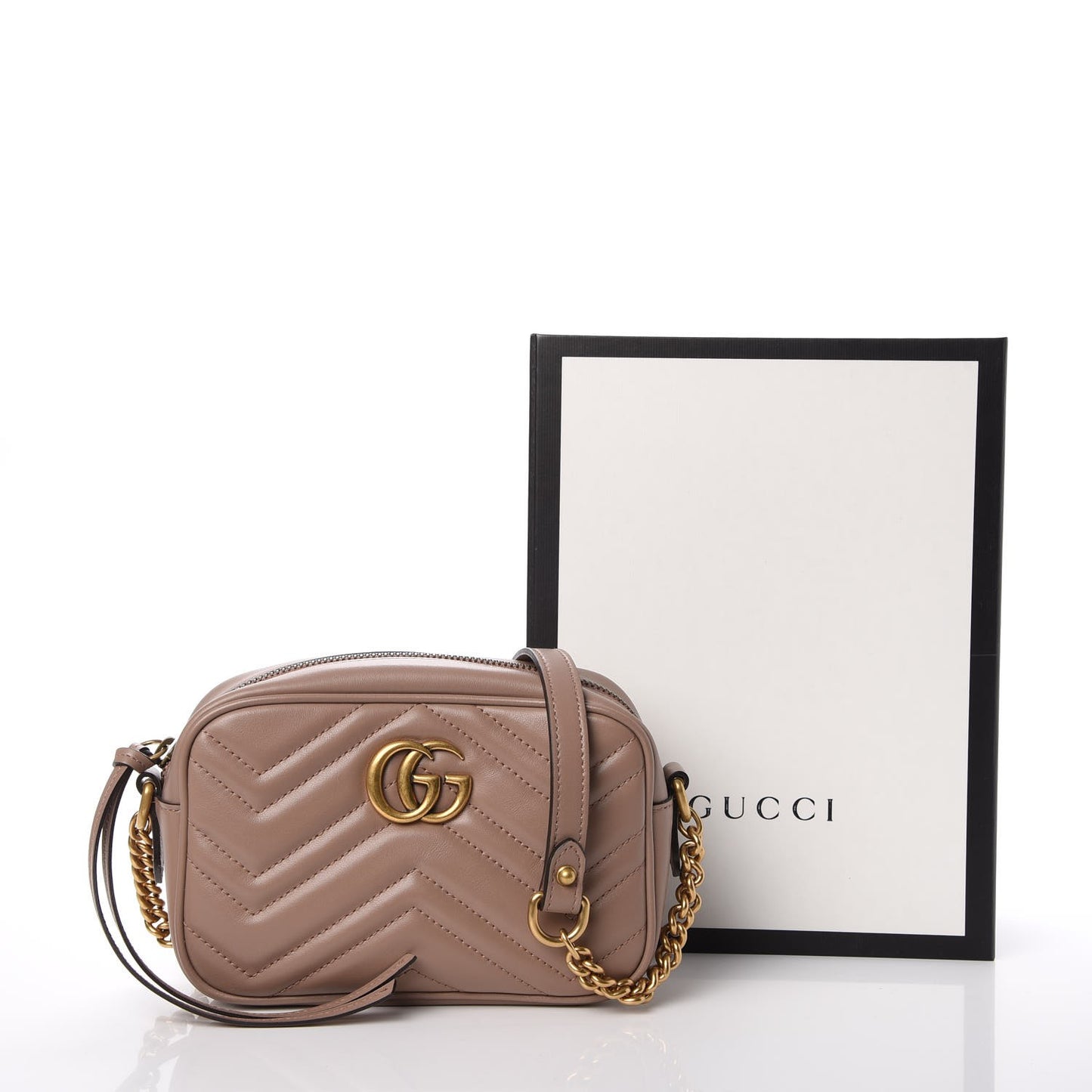 Calfskin Matelasse Mini GG Marmont Chain Shoulder Bag Nude