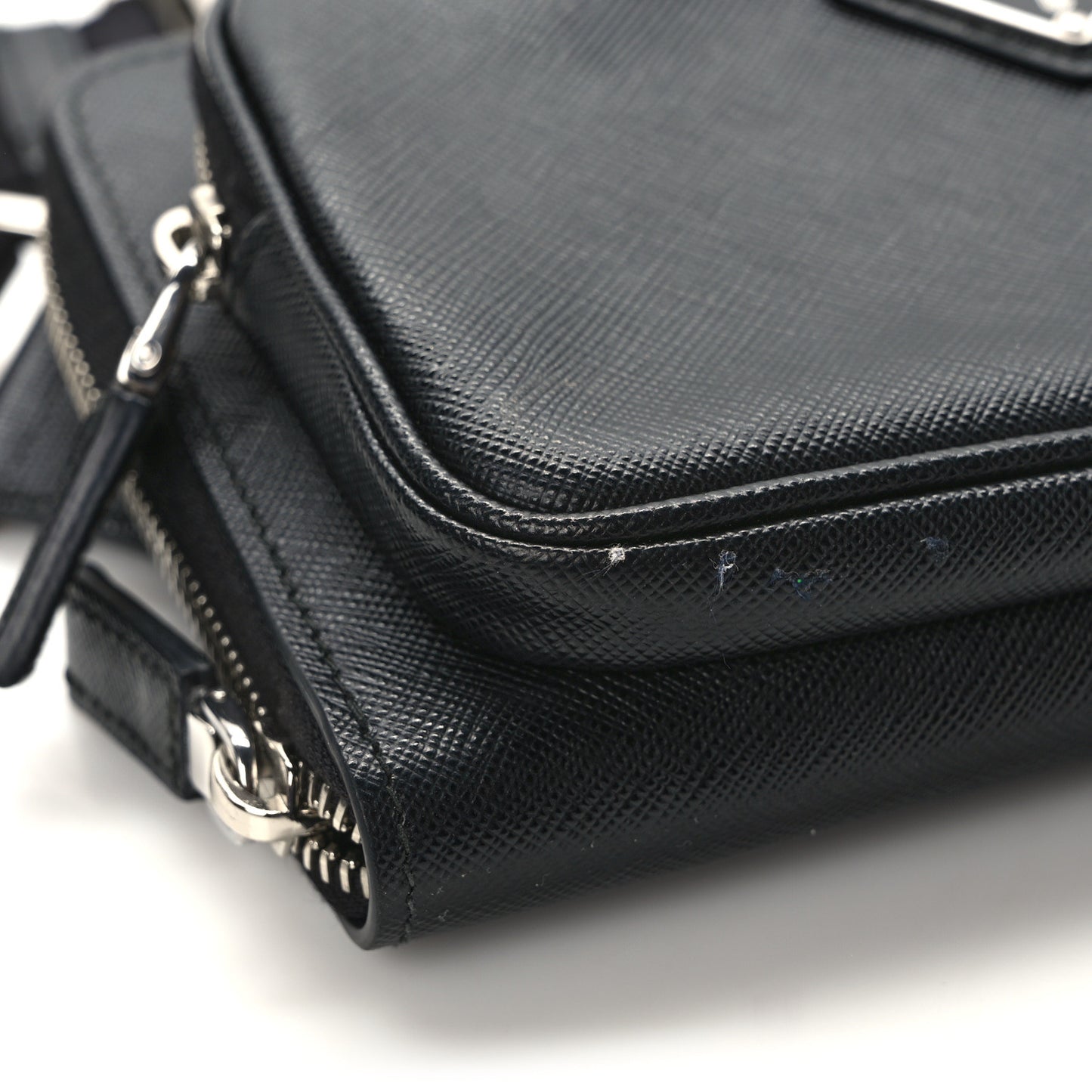 Saffiano Travel Double Zip Crossbody Belt Bag Black