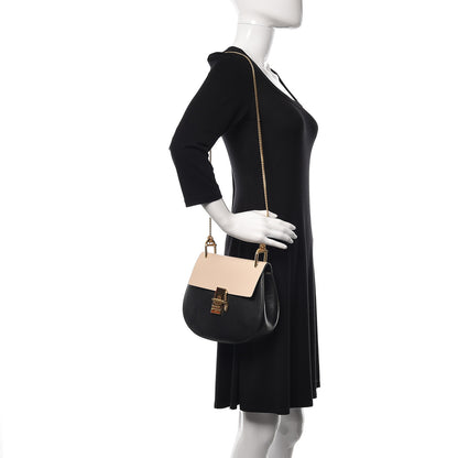 Chloe Grained Calfskin Lambskin Bi-Color Drew Shoulder Bag Black Powder Beige 2 of 15