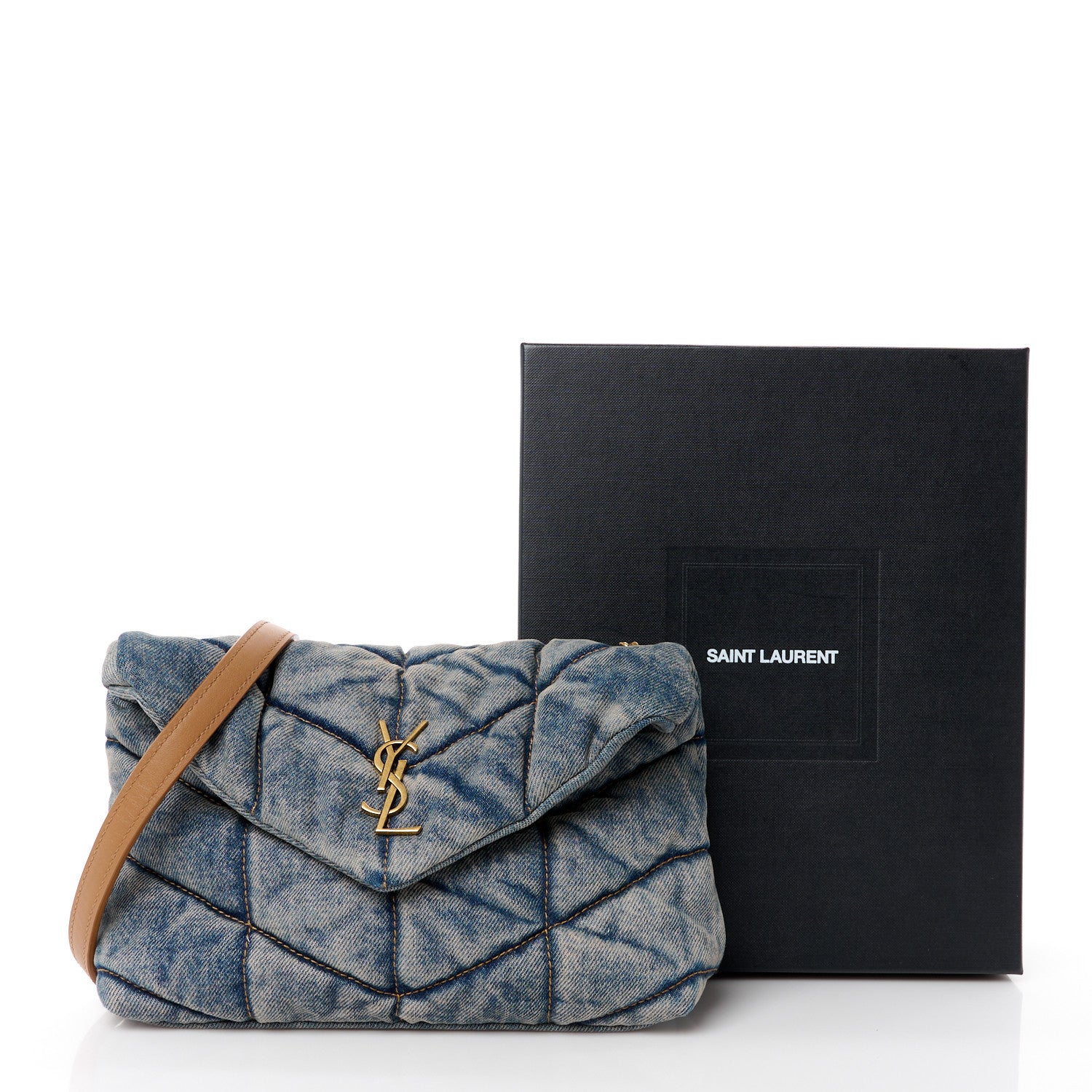 Saint Laurent Denim Quilted Toy Loulou Puffer Monogram Chain Satchel Blue Cinnamon 12 of 12