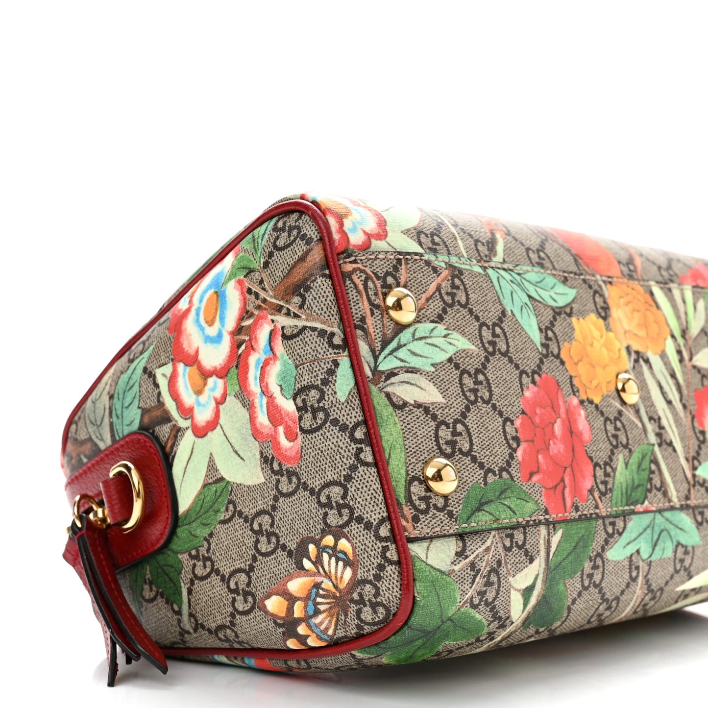 GG Supreme Monogram Tian Small Boston Beige Multicolor Red
